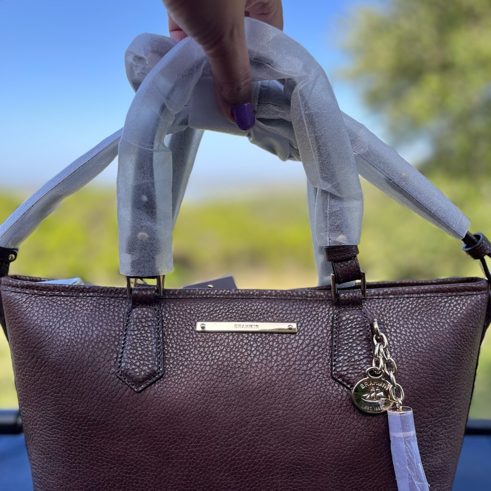 NWT Brahmin Mini-Asher Dark Brown Pebbled Leather Satchel Crossbody - Picture 11 of 13